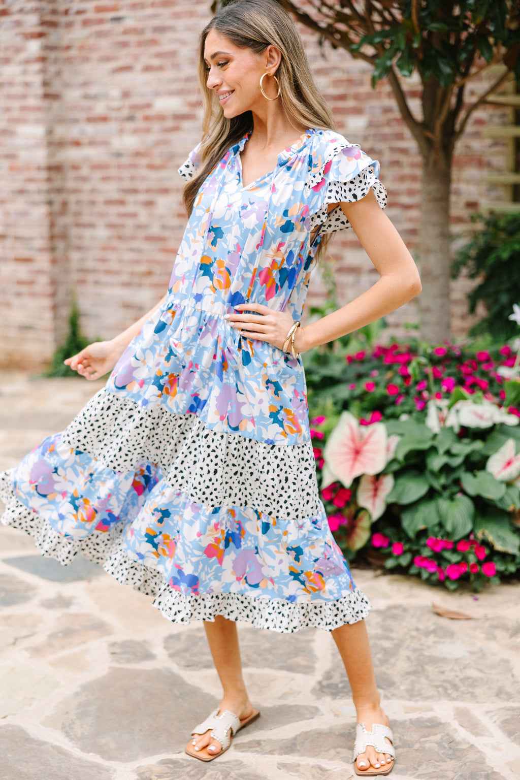 light blue floral midi dress