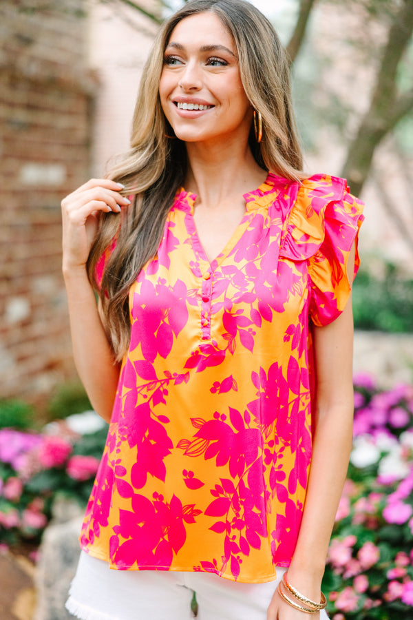 Love In The Air Sunkist Orange Floral Blouse