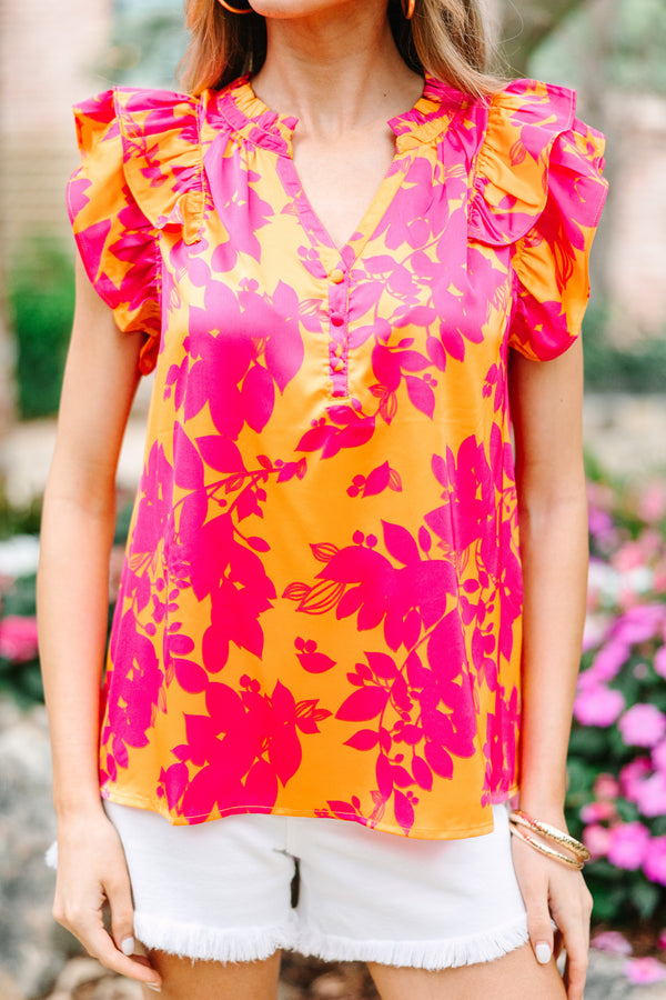 Love In The Air Sunkist Orange Floral Blouse