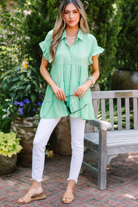 Green Button Down Blouse, Versatile Green Blouse, Women's Green Blouse