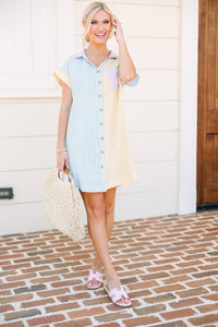 Button Down Shirt Dress, Preppy Dress for Summer, Casual Summer Dress, Women's Striped and Colorblock Dress