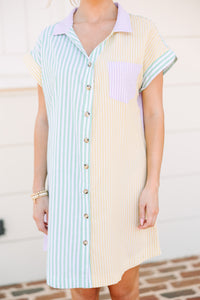 Button Down Shirt Dress, Preppy Dress for Summer, Casual Summer Dress, Women's Striped and Colorblock Dress