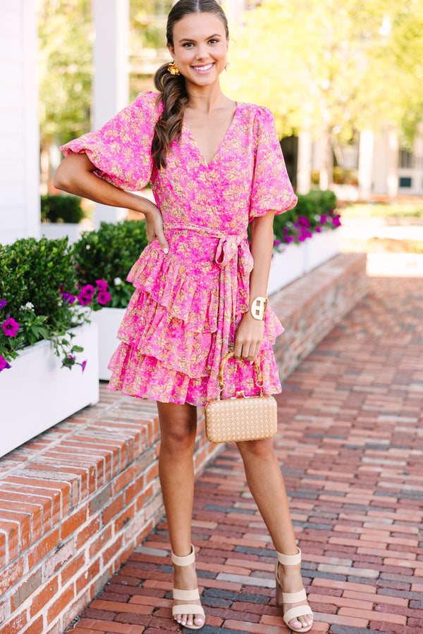 Fate: Where To Begin Fuchsia Pink Ditsy Floral Dress