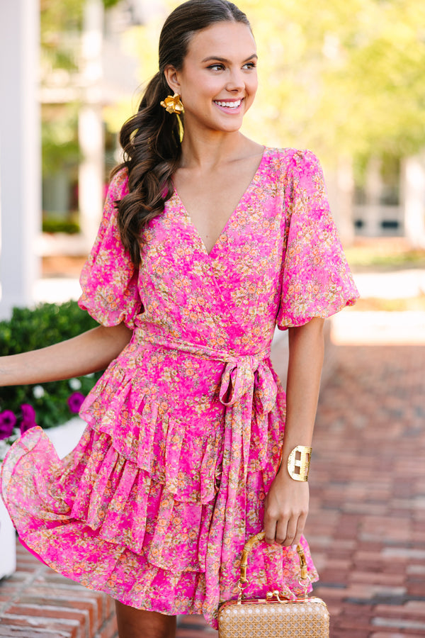 Fate: Where To Begin Fuchsia Pink Ditsy Floral Dress