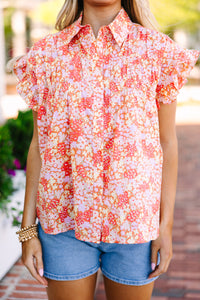 Show The Way Orange Ditsy Floral Blouse