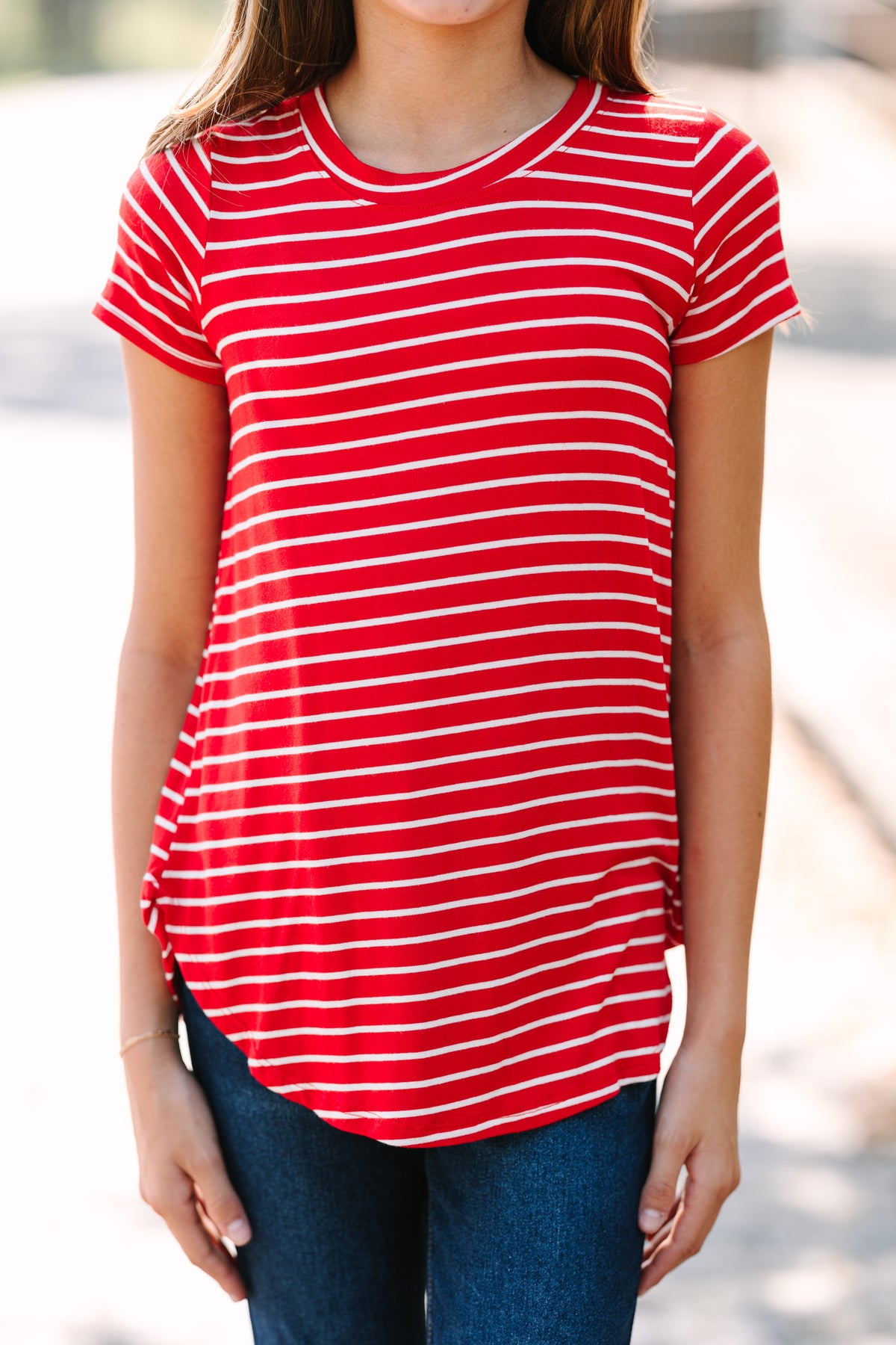 Girls Let's Meet Later Red and White Striped Top Shop the Mint — free download