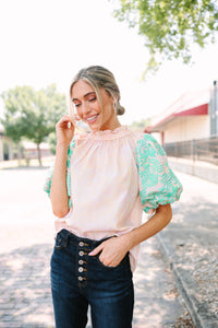 THML: Trust Me Pink Embroidered Blouse