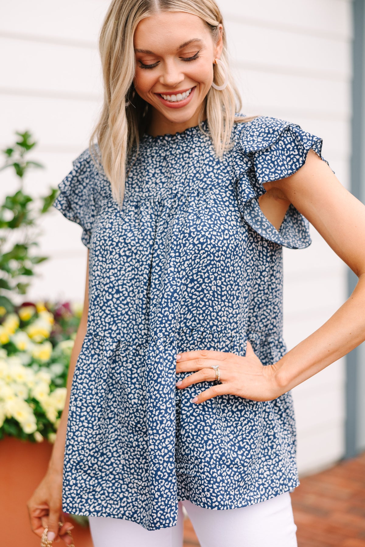 Join You Later Navy Blue Ditsy Leopard Top – Shop the Mint