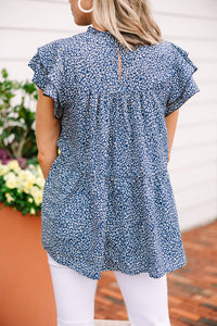 Join You Later Navy Blue Ditsy Leopard Top