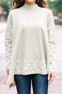 All In Theory Light Olive Green Leopard Sweater Tunic