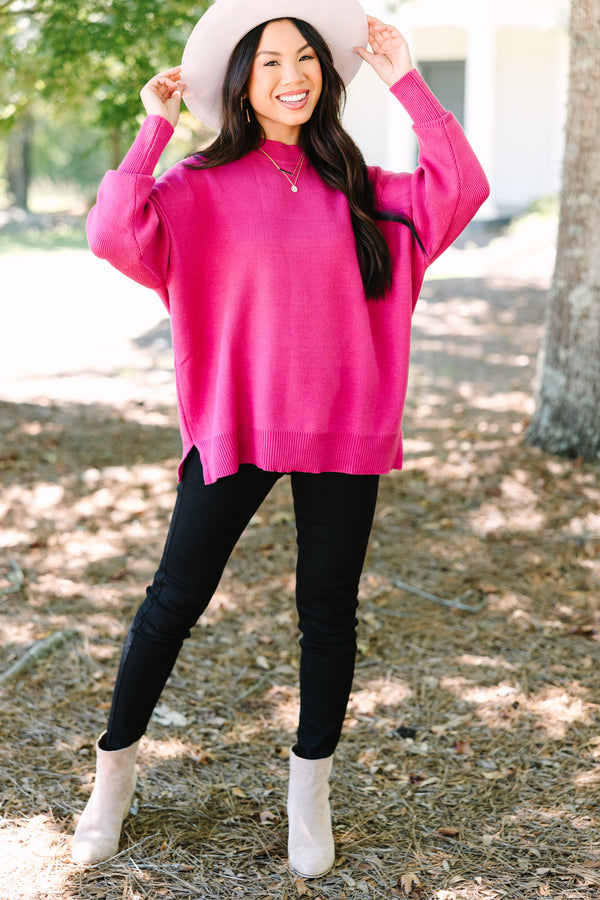 Perfectly You Magenta Pink Mock Neck Sweater