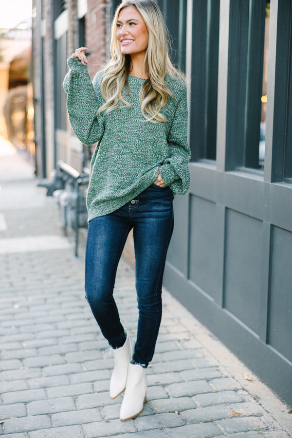The Slouchy Olive Green Bubble Sleeve Sweater