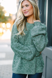 The Slouchy Olive Green Bubble Sleeve Sweater