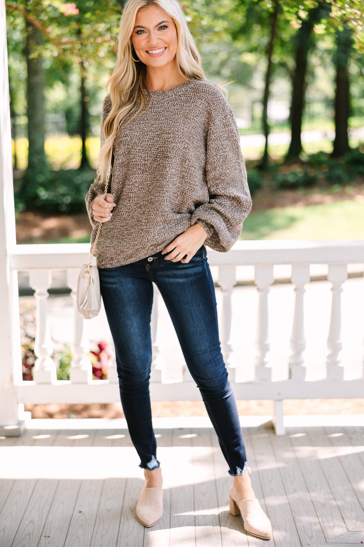 Bubbly Personality Bubble Sleeve Sweater in Wheat