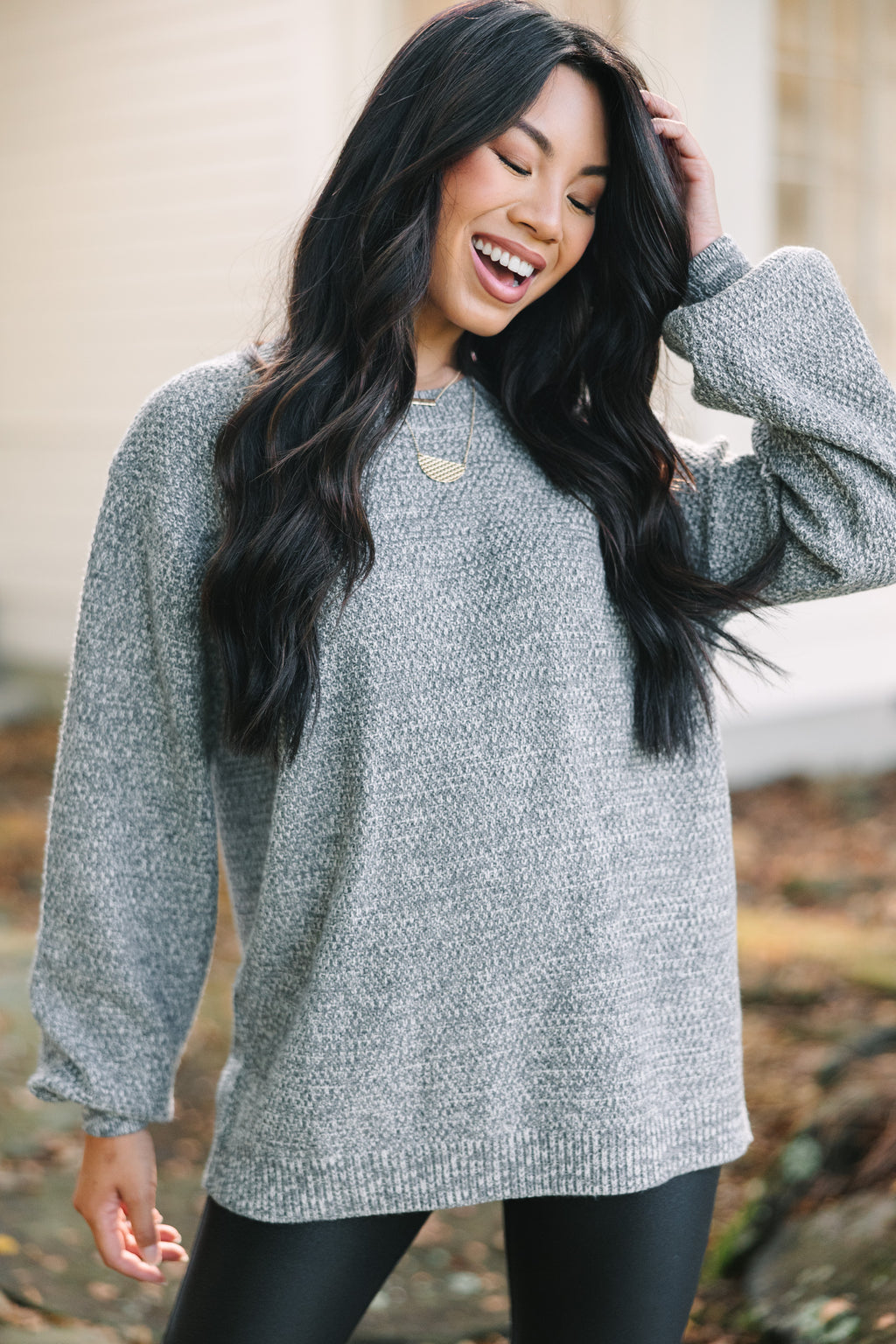 The Slouchy Heather Gray Bubble Sleeve Sweater – Shop the Mint