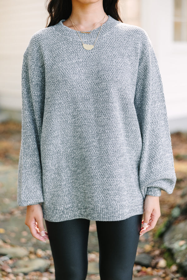 heathered sweaters, slouchy sweaters, casual sweaters for women, bubble sleeve sweaters