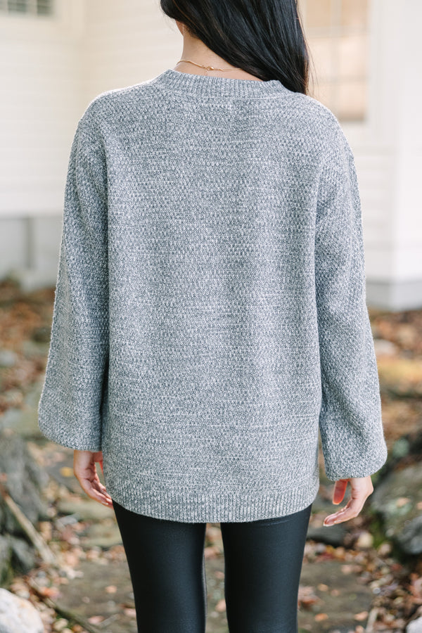 The Slouchy Heather Gray Bubble Sleeve Sweater