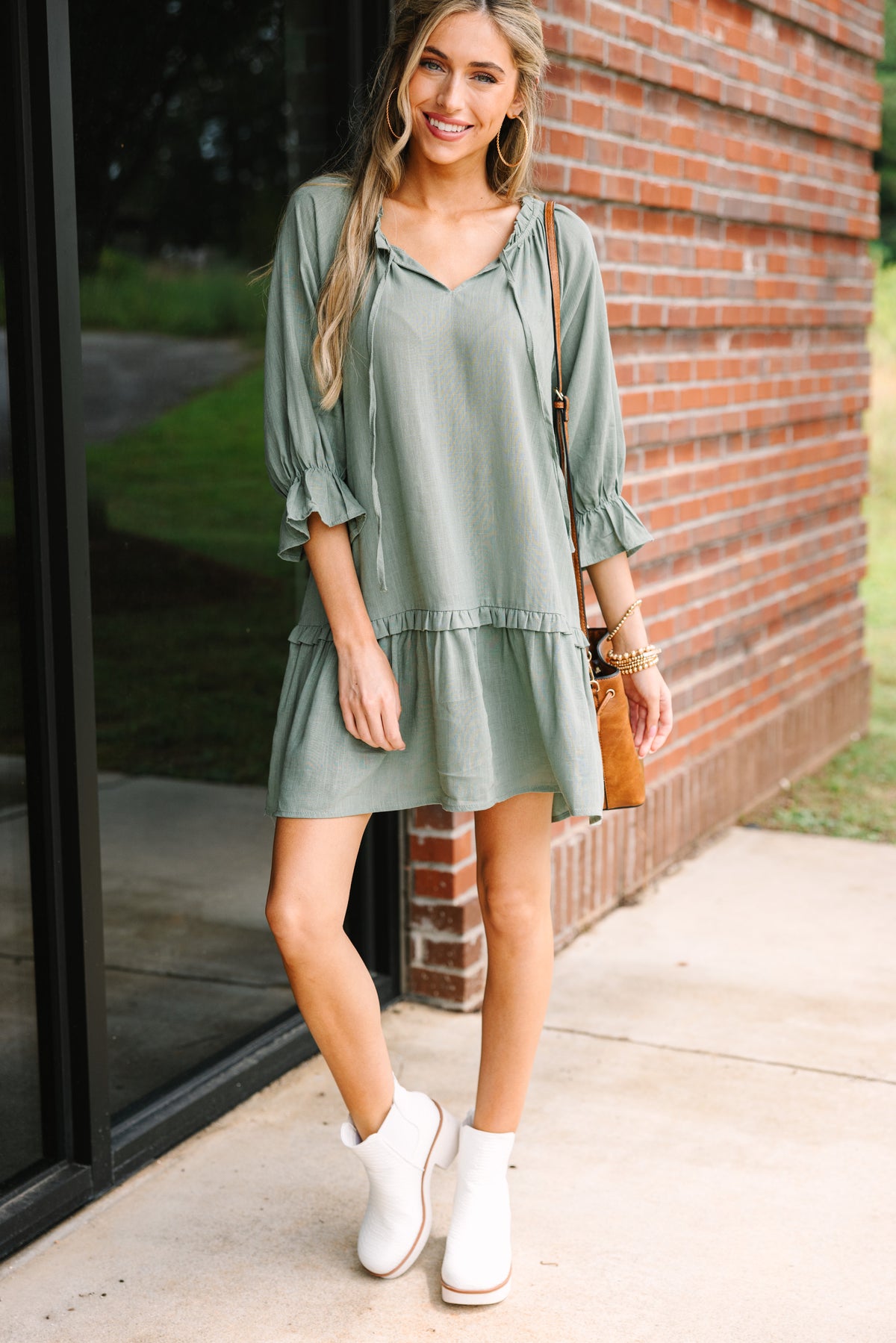 Always In The Lead Olive Green Linen Dress Shop the Mint