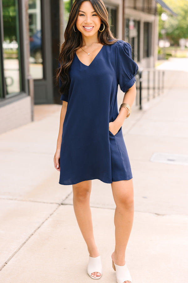At First Sight Navy Blue Puff Sleeve Dress Shop the Mint At First Sight Navy Blue Puff Sleeve Dress Shop the Mint