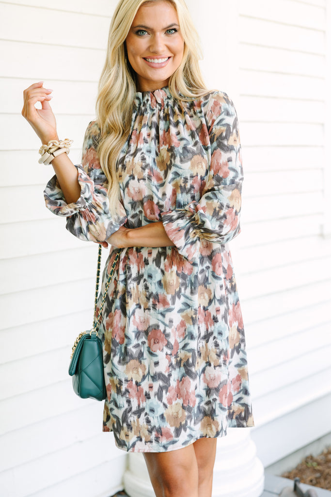 Beauty And Brains Cinnamon Brown Floral Shift Dress – Shop the Mint