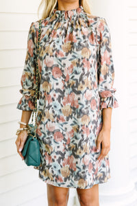 Beauty And Brains Cinnamon Brown Floral Shift Dress