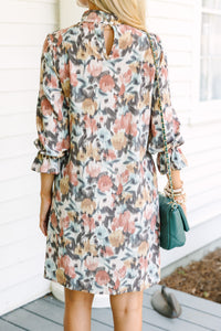 Beauty And Brains Cinnamon Brown Floral Shift Dress