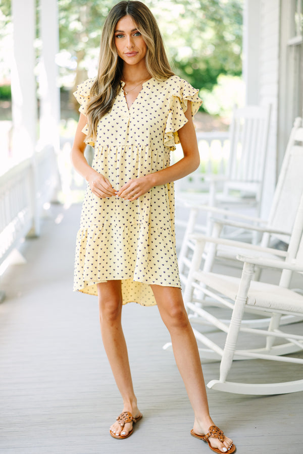 textured  babydoll dress, yellow summer dress, ruffled dress