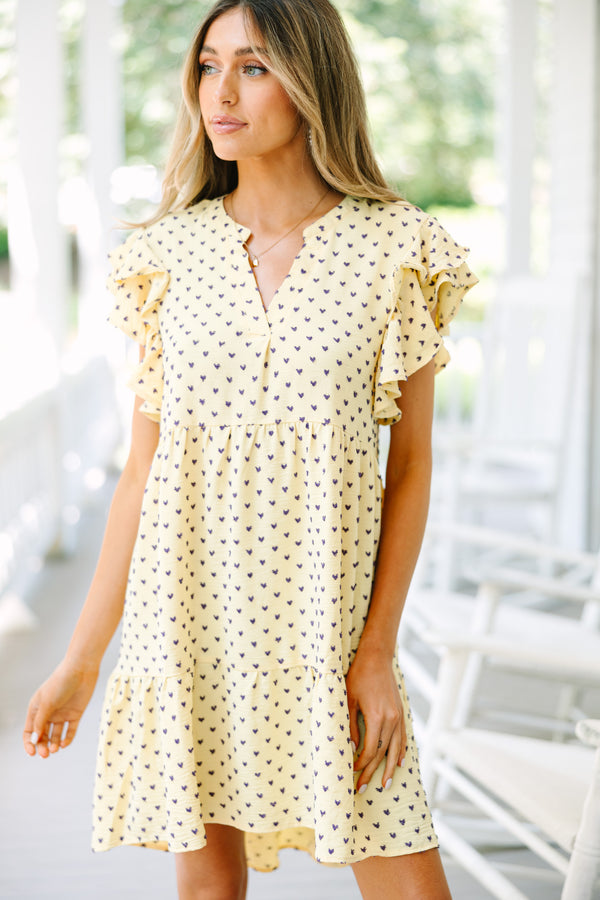 textured  babydoll dress, yellow summer dress, ruffled dress