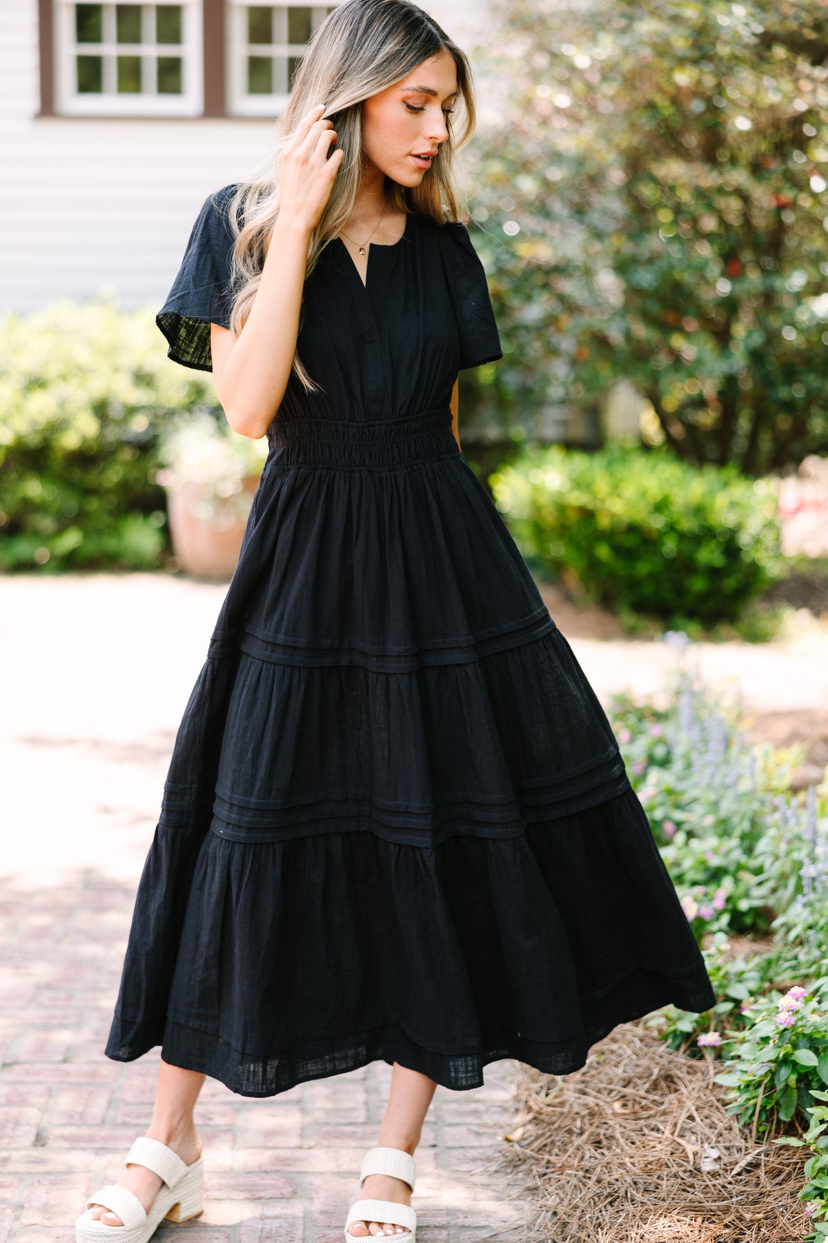 It's In The Air Black Tiered Midi Dress – Shop the Mint