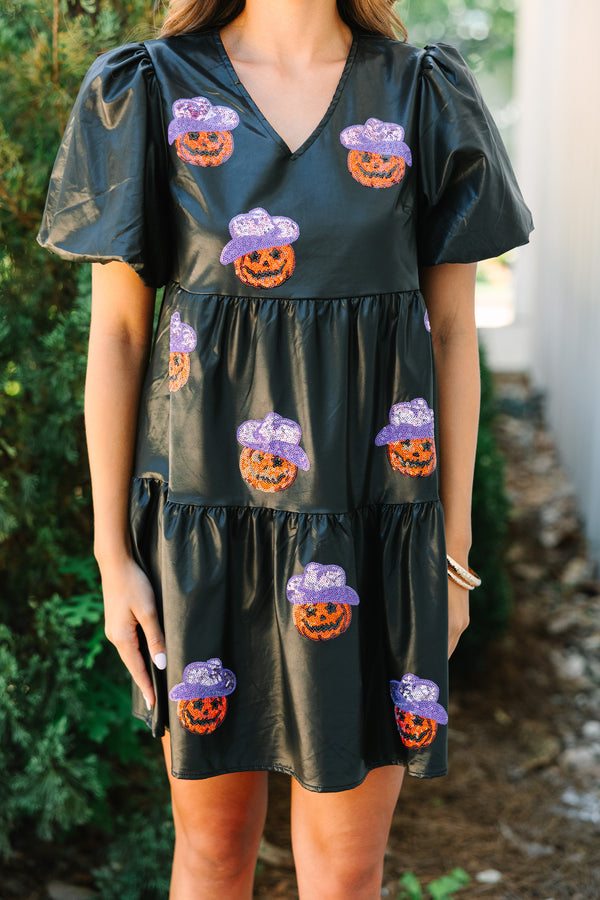 Feels Like Fall Black Pumpkin Babydoll Dress
