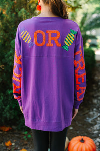 Trick Or Treat Purple Varsity Pullover