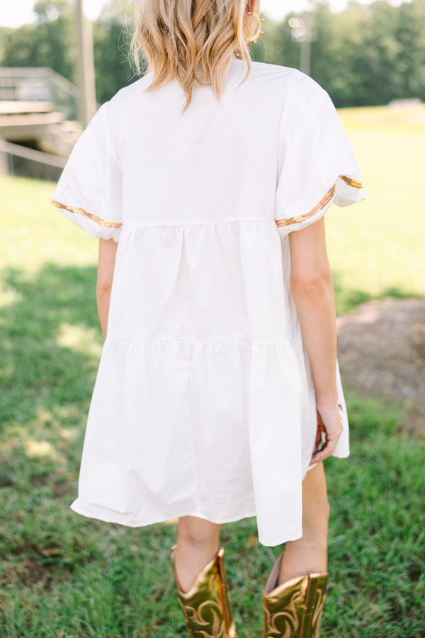 white football sequin dress Football Season Sequin Mini Dress in White S / White