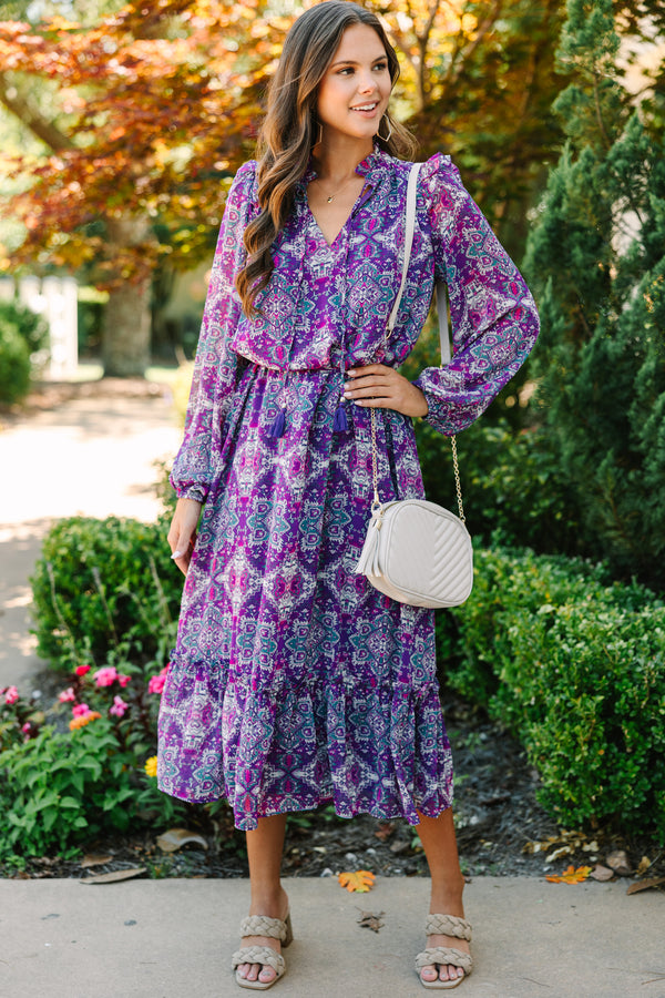 purple floral women's dress Fate: Find Your Love Plum Purple Floral Midi Dress – Shop the Mint