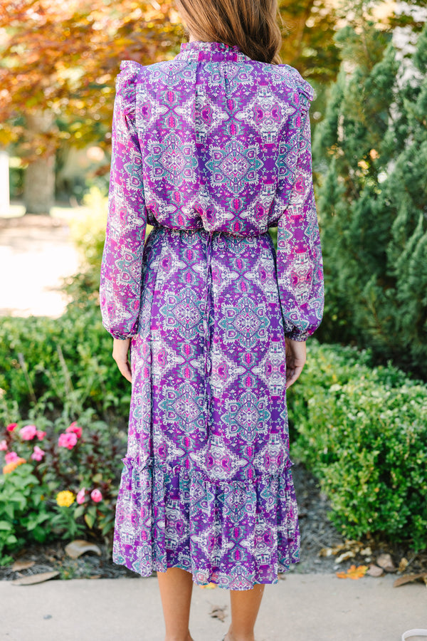 purple pattern dress Purple Stars Maxi Dress: Fairycore Y2K Celestial Print