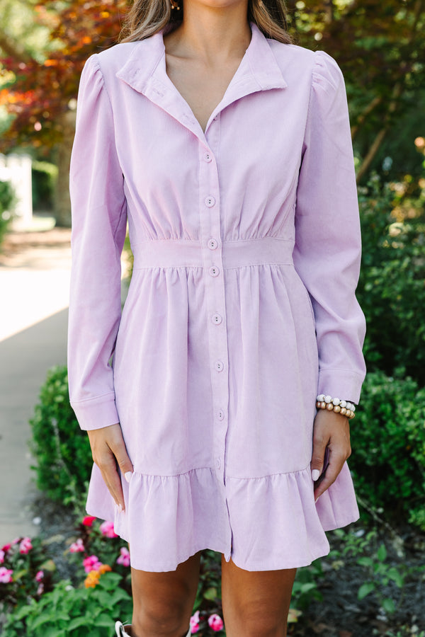 purple button dress Drop Shoulder Button Up Woven Shirt Dress Large / Purple