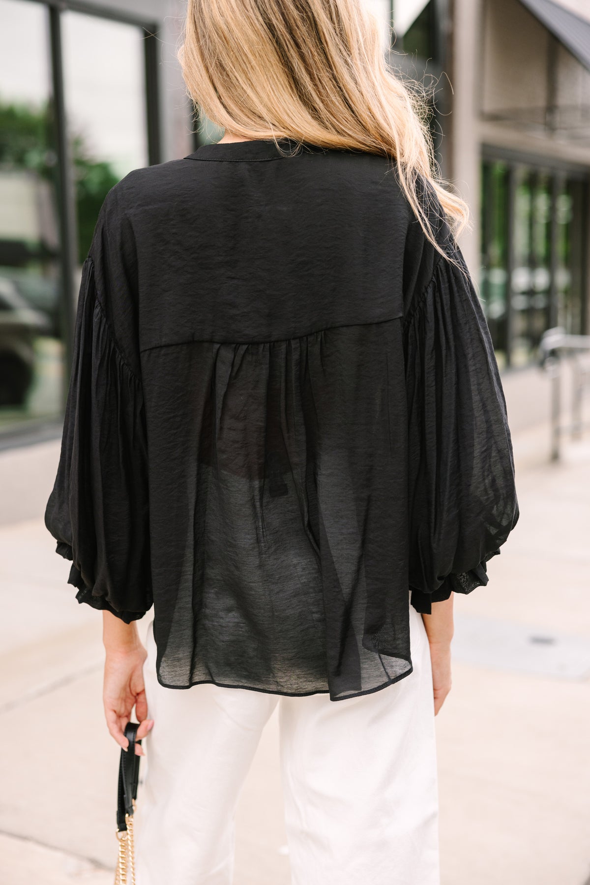 puff sleeve over blouse ＊ louren 109259.Far-From-Over-Black-