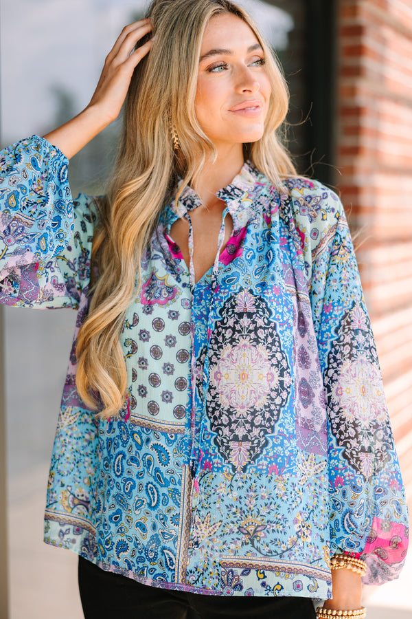 Fate: All We Know Blue Mixed Print Blouse