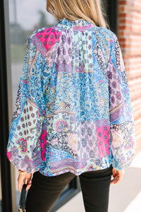Fate: All We Know Blue Mixed Print Blouse