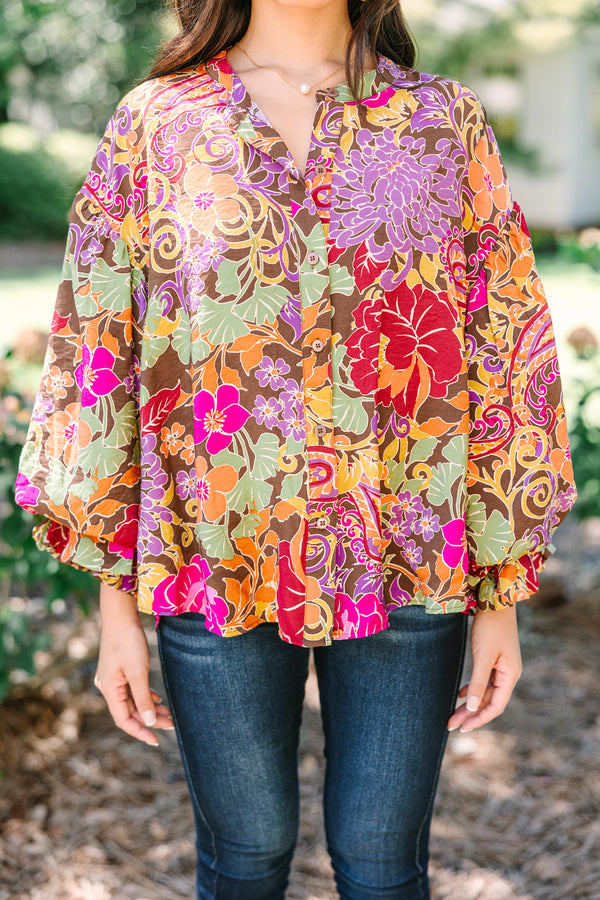 The More You Love Brown Floral Blouse