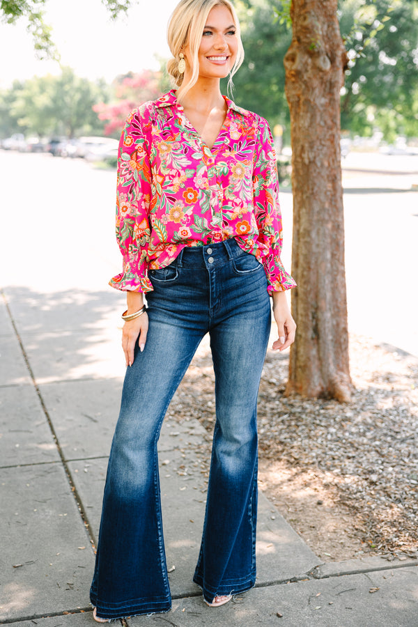 Fate: Gorgeous New Day Hot Pink Floral Blouse