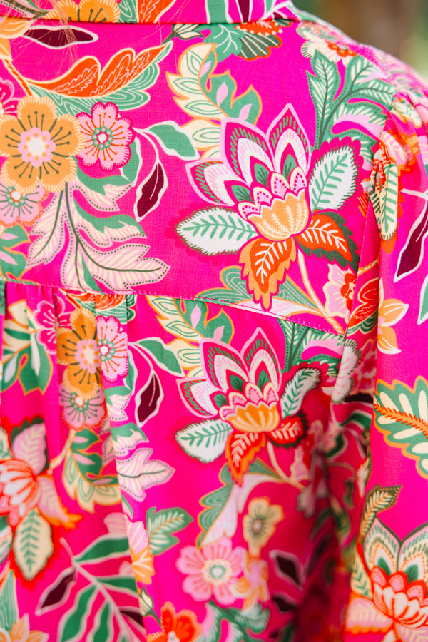 Fate: Gorgeous New Day Hot Pink Floral Blouse