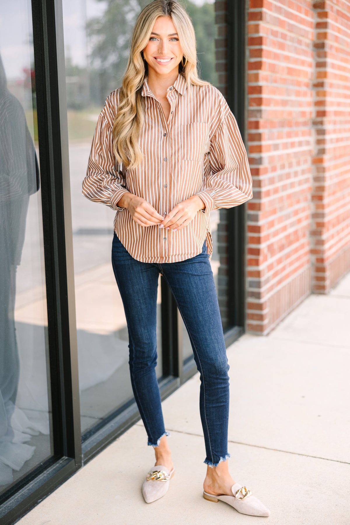 Over the Rainbow Striped Trim Button Up Top