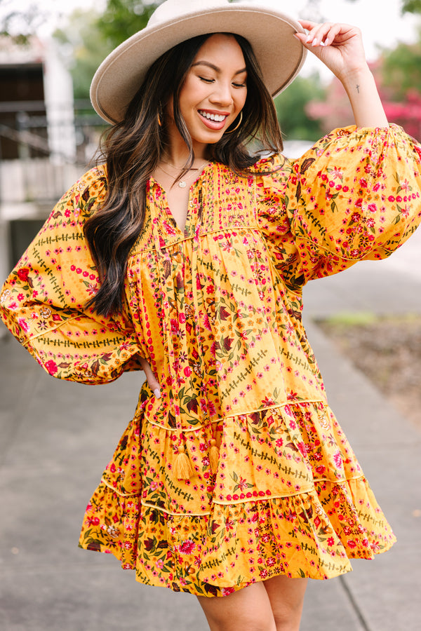 Olivaceous: Ready For The Day Yellow Floral Dress