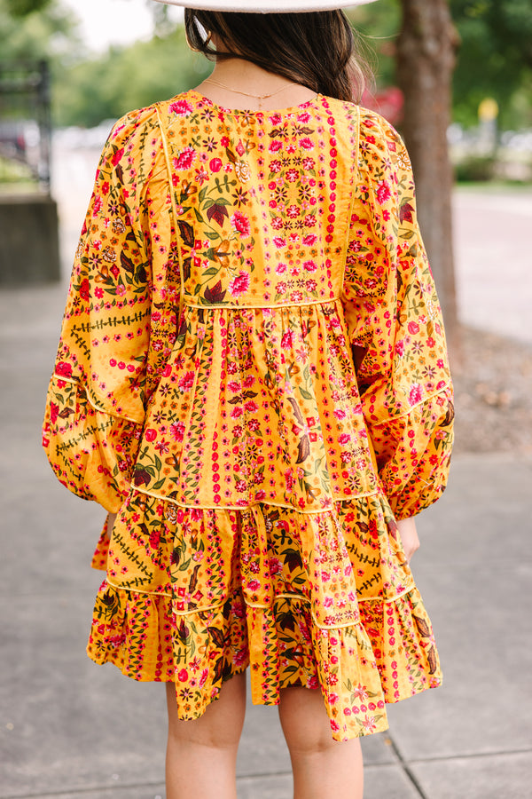 Olivaceous: Ready For The Day Yellow Floral Dress