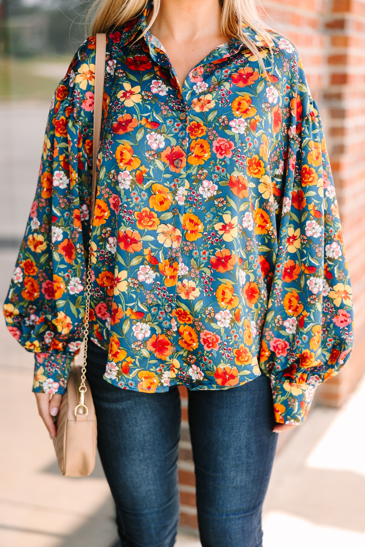 Navy Boho Floral Blouse main image 0