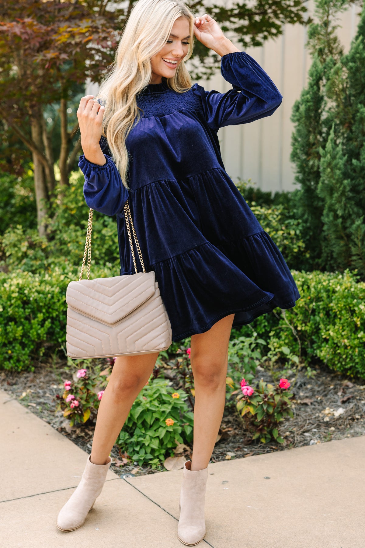 Come On Over Navy Blue Velvet Babydoll Dress Shop the Mint Come On Over Navy Blue Velvet Babydoll Dress Shop the Mint