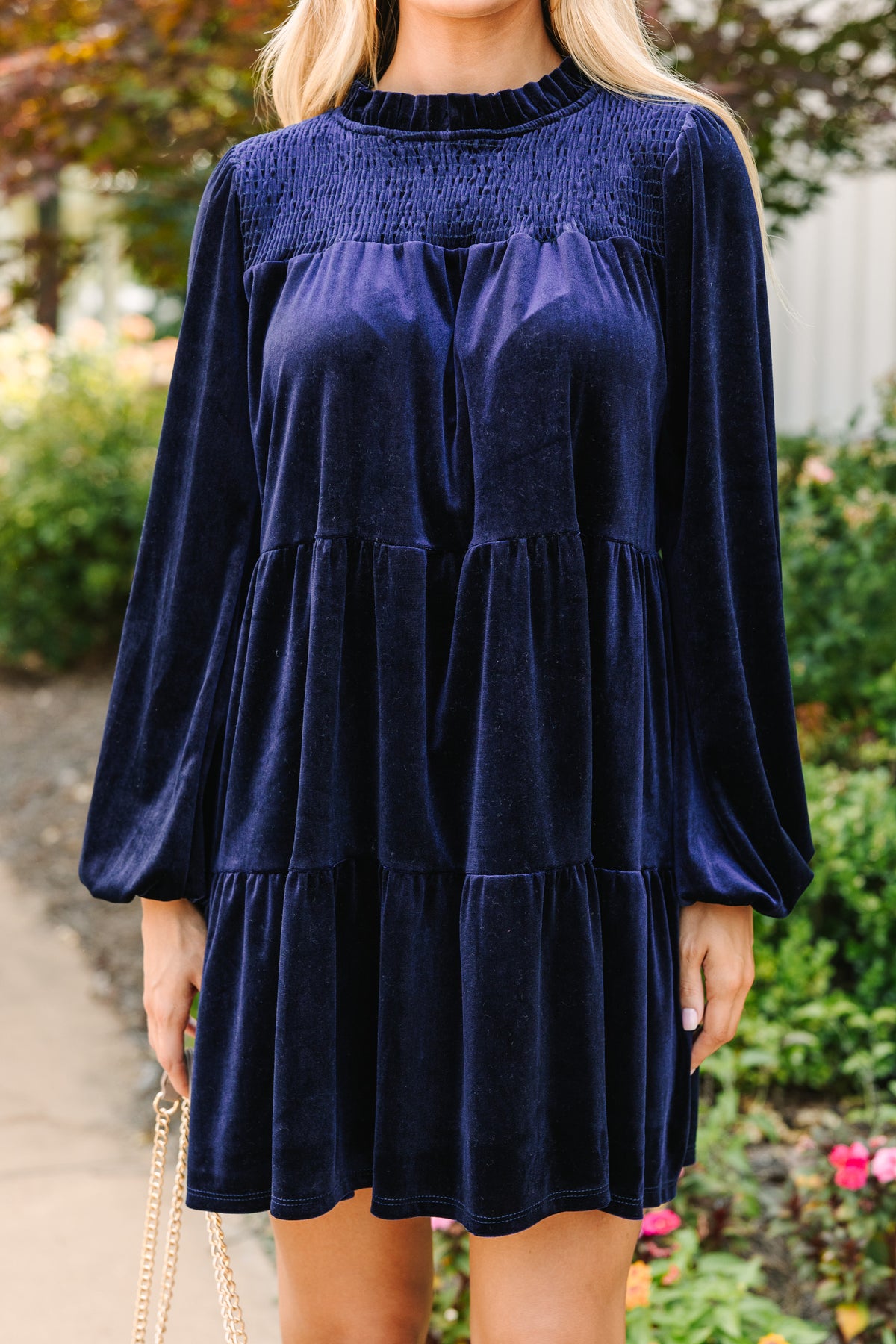 Come On Over Navy Blue Velvet Babydoll Dress Shop the Mint