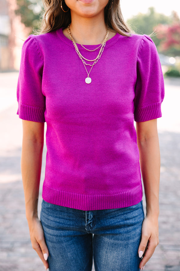 Skies are Blue: Crowd Pleaser Orchid Purple Short Sleeve Sweater