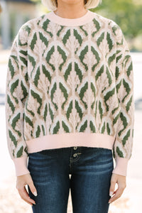 Show Me Love Pink & Olive Abstract Sweater