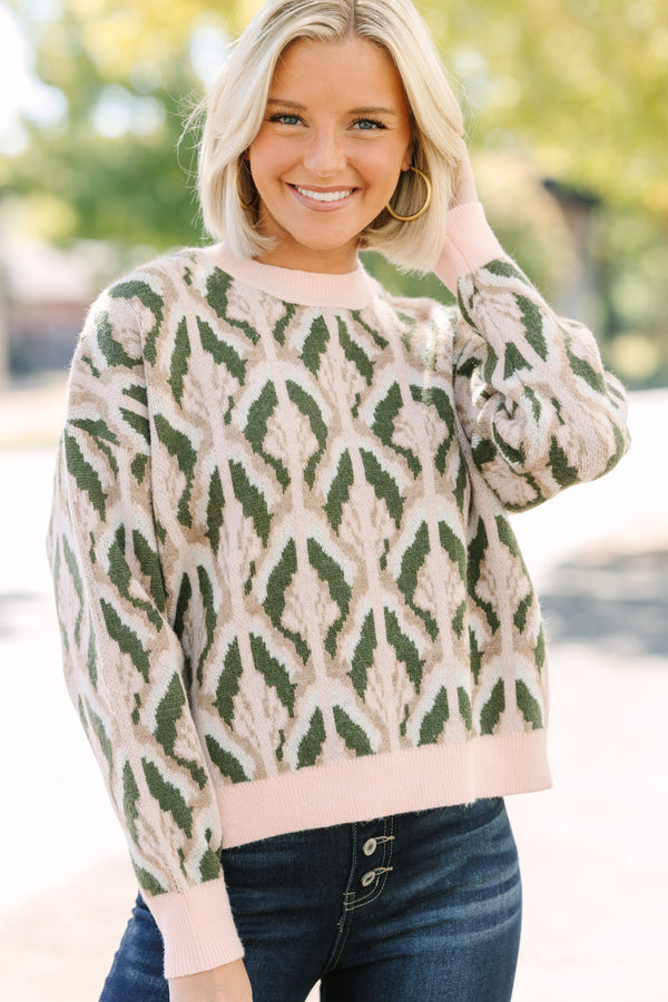 Show Me Love Pink & Olive Abstract Sweater